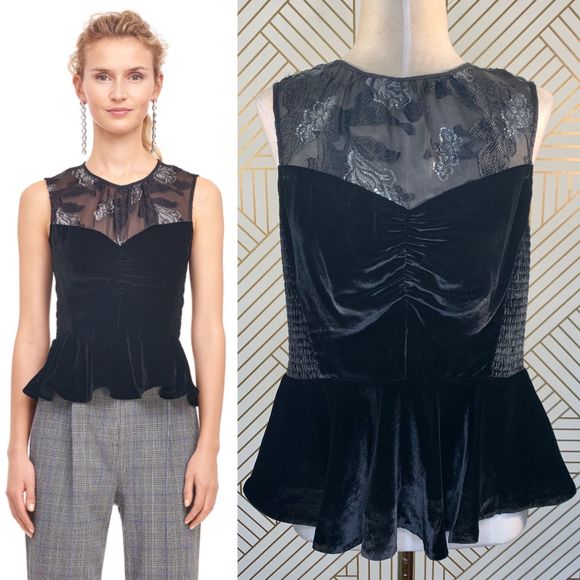 Rebecca Taylor Tops - Rebecca Taylor Velvet & Floral Organza Peplum Top